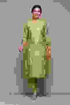 Olive Polyester Straight Printed 2 Piece Set image number 6