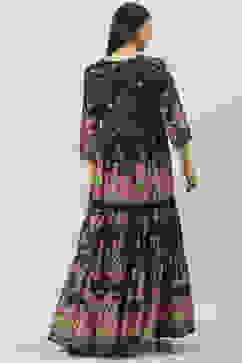 Black Cotton Flared Fusion Printed Dress image number 4