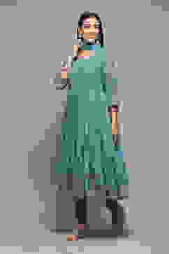 Sea Green Polyester Anarkali Kurta Churidar Suit Set image number 4