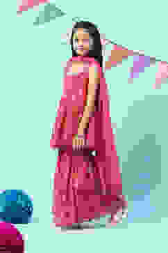 Deep Fuchsia Cotton Printed Kurta Garara Suit Set image number 3