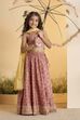 Peach Cotton Printed Gathered Lehenga Set