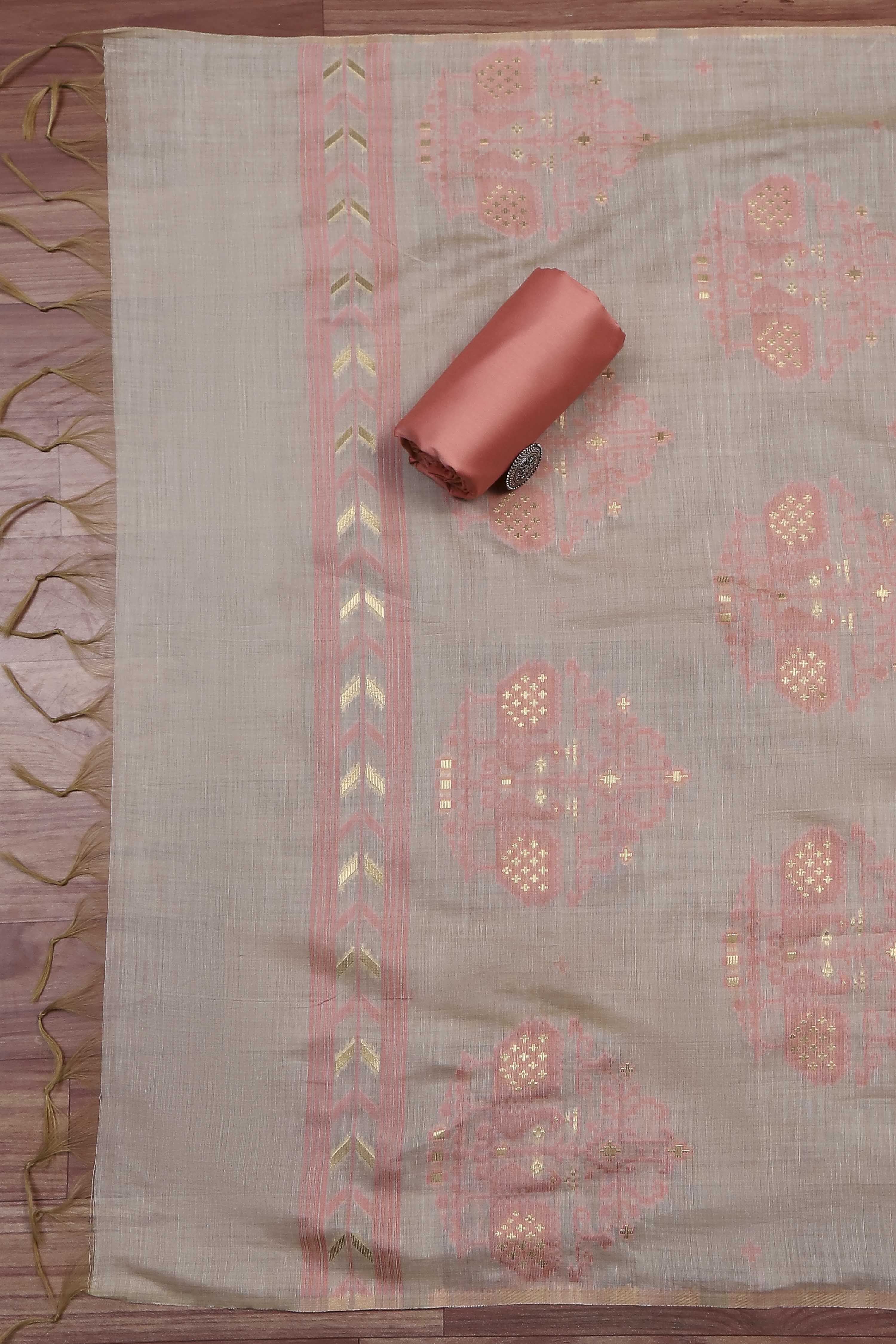 Green Cotton Jamdani Unstitched Suit Set image number 3