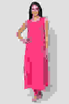 Pink Art Silk Front Open Kurta Churidar Suit Set image number 3