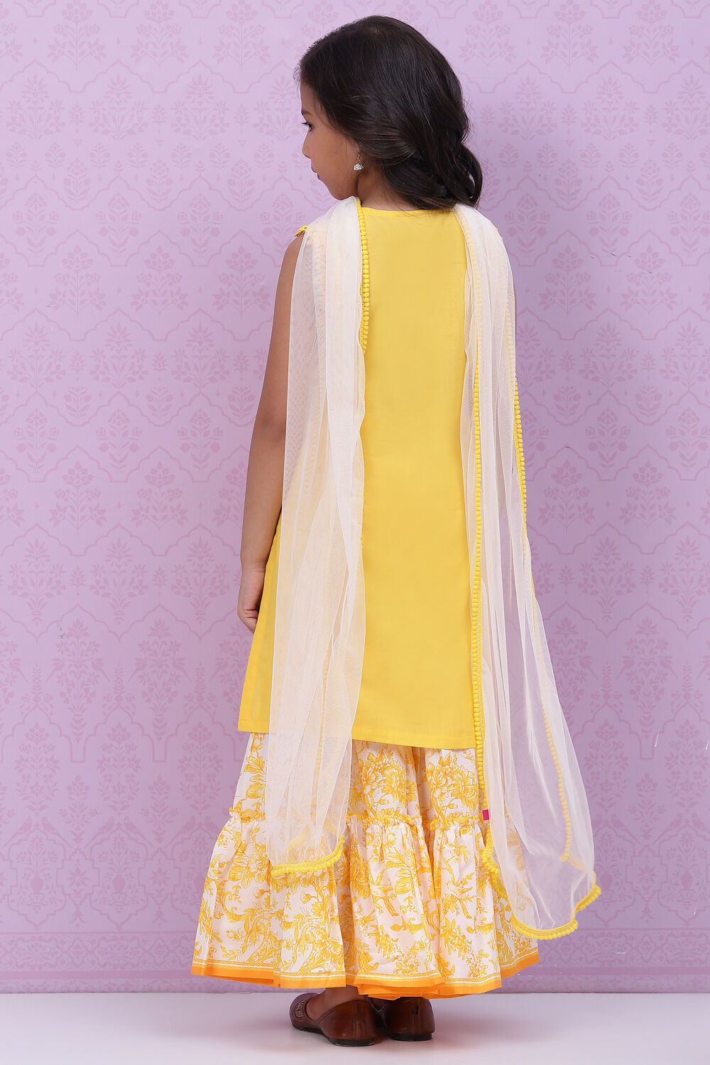 Yellow White Cotton Sharara Kurta Sharara Suit Set image number 4