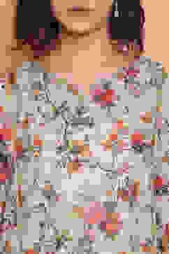 Light Green Cotton Floral Straight Suit Set image number 1