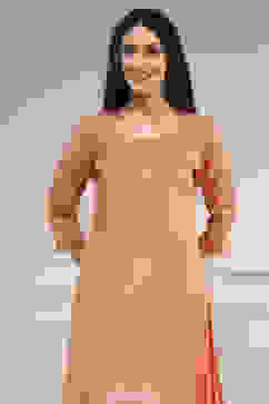 Orange Tissue Applique Unstitched Suit Set image number 2