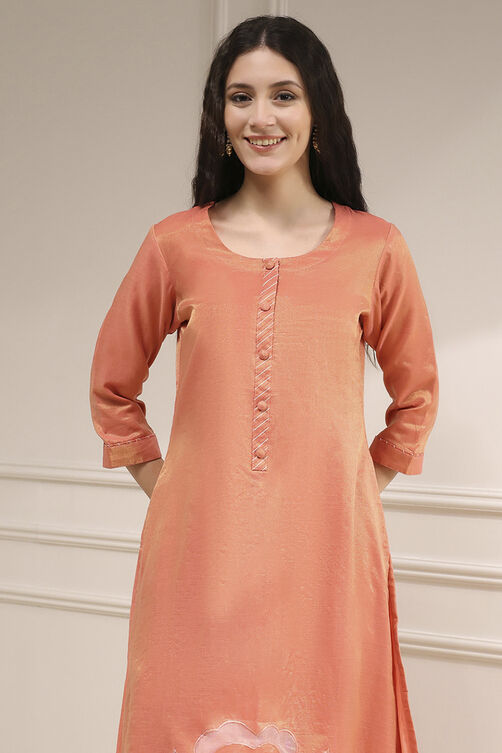 Orange Tissue Applique Unstitched Suit Set image number 2