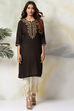 Black Rayon Straight Kurta Pants Set