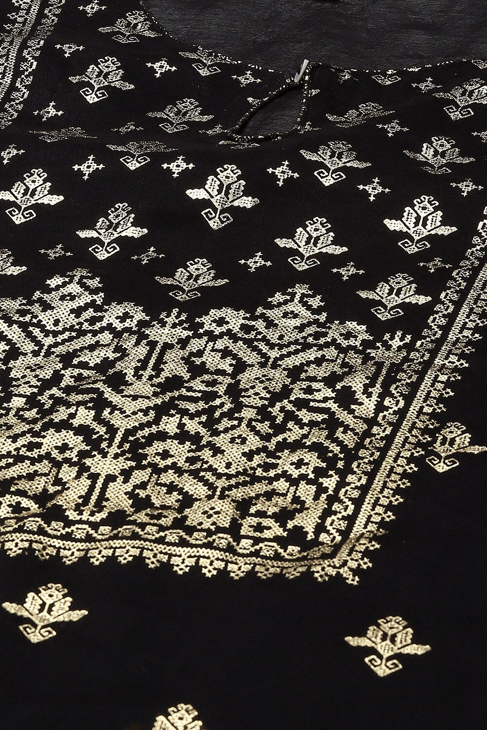 Off White Cotton Layered Printed Kurta Churidar Suit Set image number 1