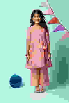 Peach Cotton Straight Printed Kurta Set image number 6