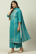 Mustard Printed Cotton Straight Kurta Palazzo Suit Set image number 5