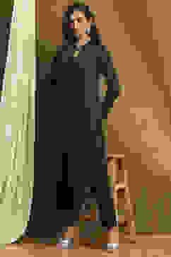 Black Polyester Straight Kurta Pants Set image number 6