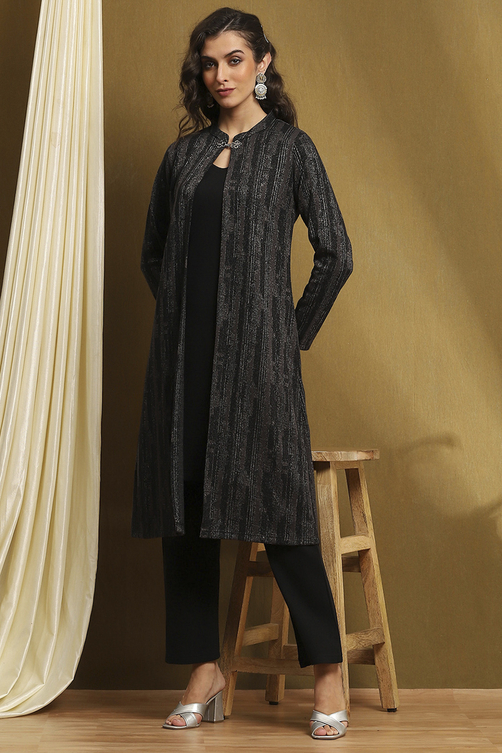 Black Polyester Straight Kurta Pants Set image number 6