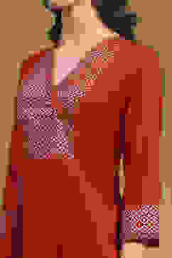 Red Cotton Printed Festive A-Line Suit Set image number 1