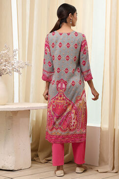 Pink Printed Straight Kurta image number 3