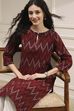 Maroon Cotton Ikat Straight Kurta image number 0