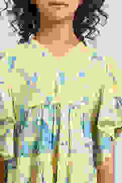 Yellow Cotton Printed Tiered Dress image number 1