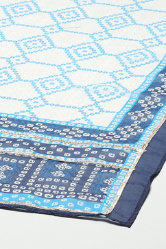 White & Blue Viscose Straight Kurta Pants Suit Set image number 3