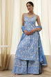 Blue Cotton Floral Strappy Straight Suit Set