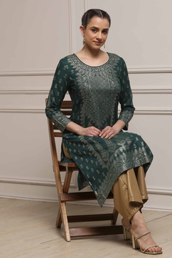 Bottle Green LIVA Straight Printed Kurta image number 0