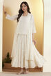 Off-White Cotton Embroidered Silk Fusion Set image number 0