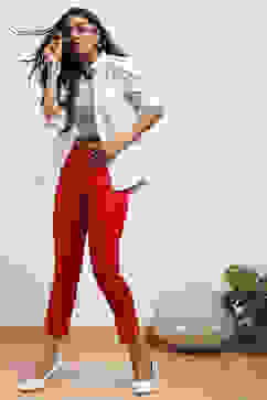 Red Viscose Lycra Solid Pants image number 0