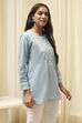 Blue Cotton Embroidered Straight Short Kurta image number 4