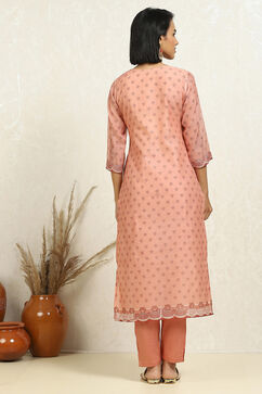 Peach-Toned Chanderi Floral Printed Unstitched Suit Set image number 5