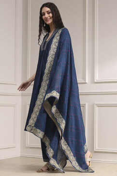 Blue Chanderi Gathered Dyed Suit Set image number 3