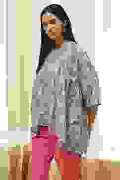 Dull Blue Cotton Flared Short Kurta image number 2