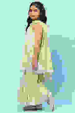 Green Cotton Floral Printed Strappy Peplum Suit Set image number 4