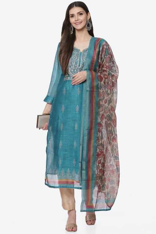 Neutral Chanderi Easy Stitch Suit Set image number 7