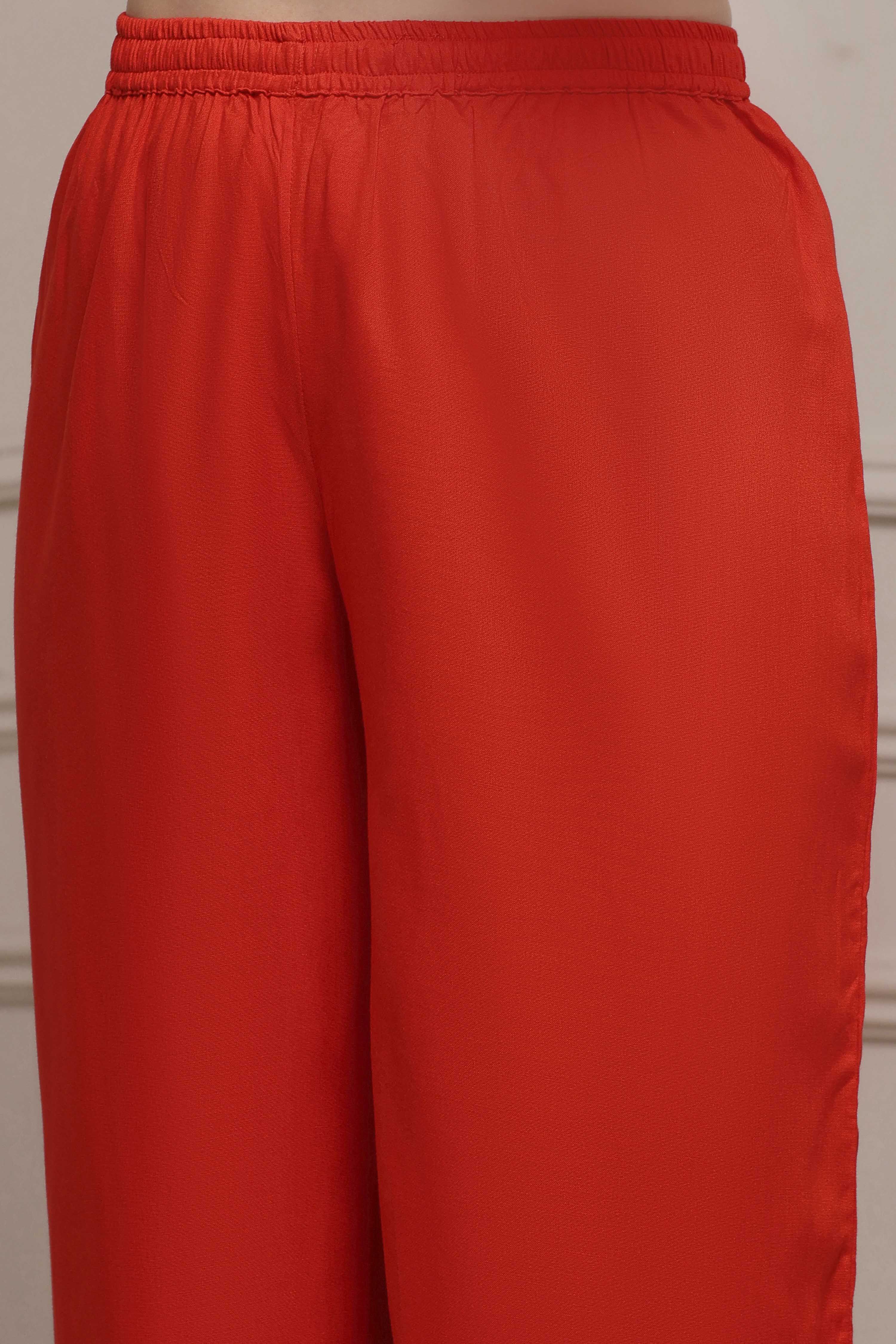 Red Floral Printed Straight Suit Set image number 2