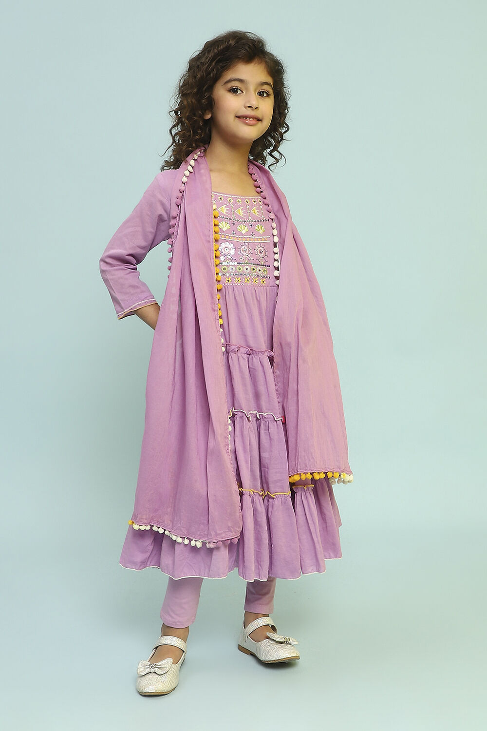 Violet Cotton Tiered Suit Set image number 6