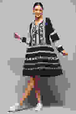 Indigo Pure Cotton Embroidered Flared Dress image number 0