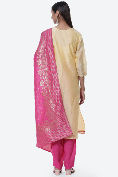 Beige Cotton Blend Hand Embroidered Unstitched Suit Set image number 3