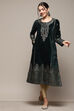 Green Poly Velvet Straight Printed Kurta