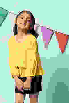 Yellow Cotton Short Top image number 2