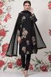 Black Silk & Cotton Straight Kurta Suit Set image number 7