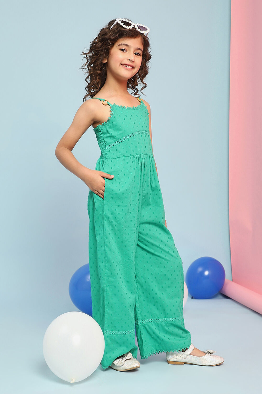 Green Cotton Strappy Straight Jumpsuit image number 5