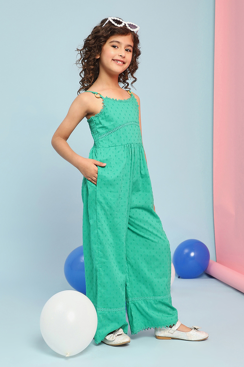 Green Cotton Strappy Straight Jumpsuit image number 5