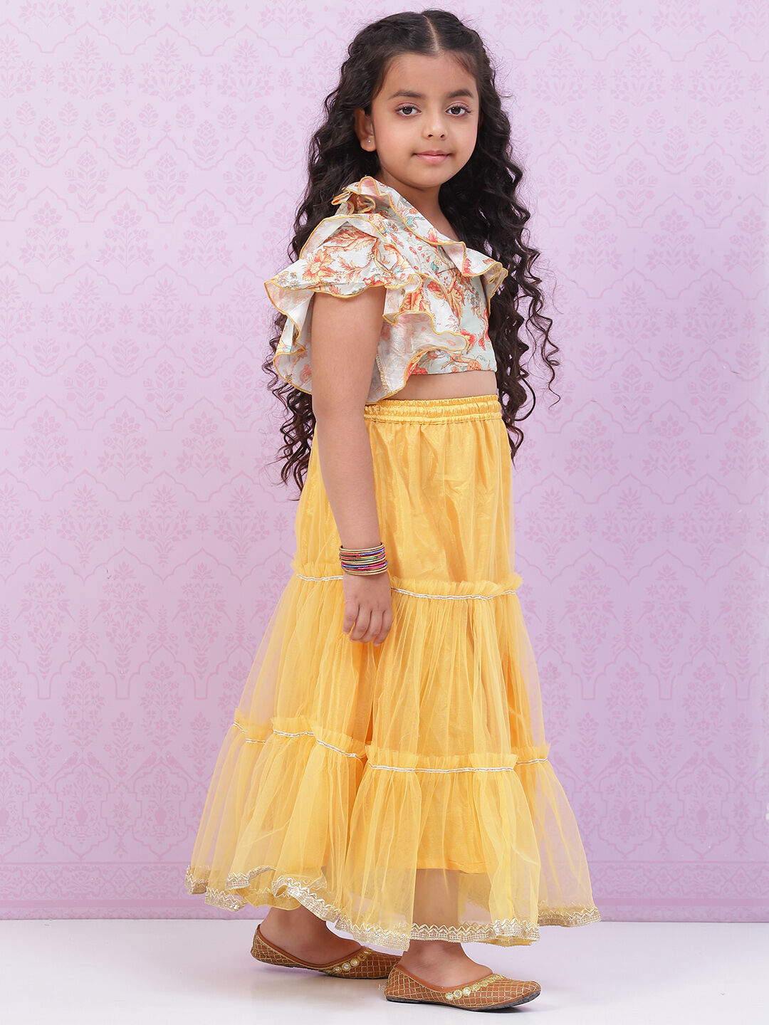 Yellow Art Silk Flared Lehenga image number 5