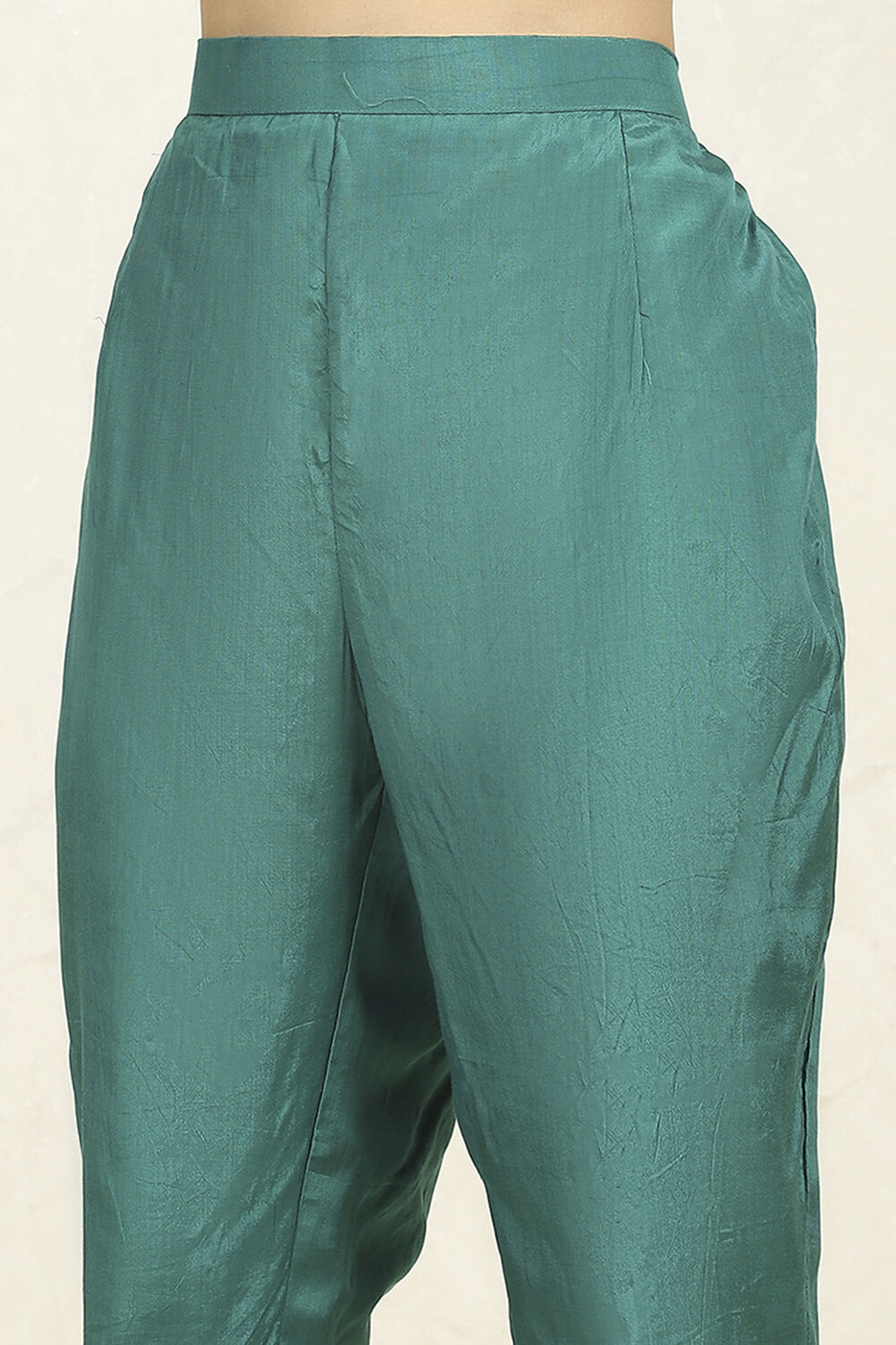 Teal Chanderi Unstitched Suit Set image number 3