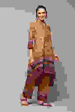 Yellow Polyester Asymmetric Kurta Palazzo Suit Set image number 5