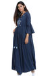 Navy Blue Flared Indie Mickey Cotton Solid Dress image number 3