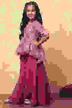 Pink Polyester Blend Flared Kurta Set image number 3