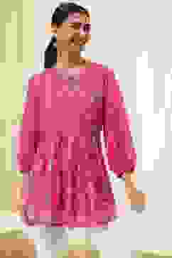 Pink Straight Printed Short Kurta image number 5