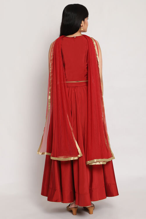 Rust Art Silk Metallic Lehenga Set image number 5