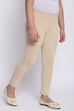 Beige Cotton Lycra Solid Leggings image number 2