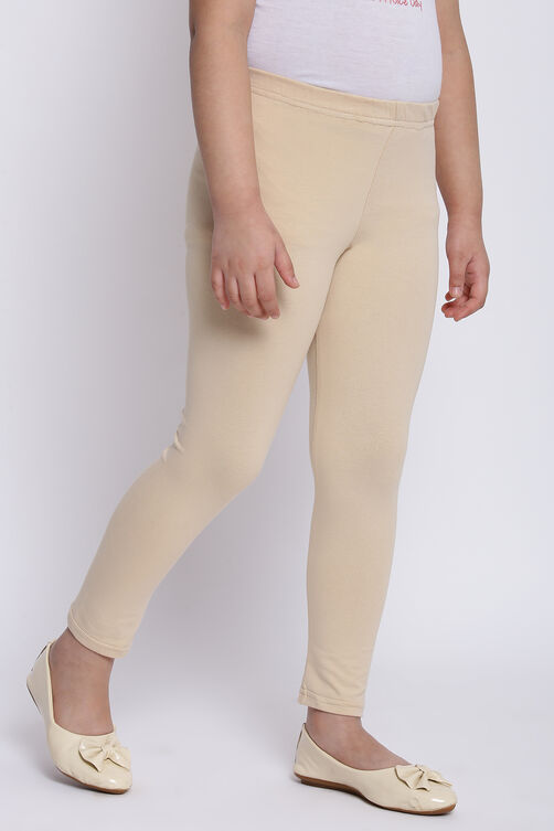 Beige Cotton Lycra Solid Leggings image number 2